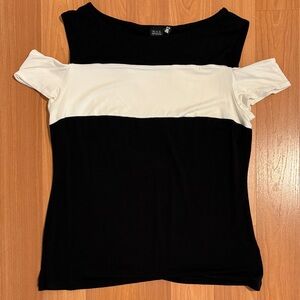 Black Saks Fifth Avenue Cold Shoulder Top in Black and White